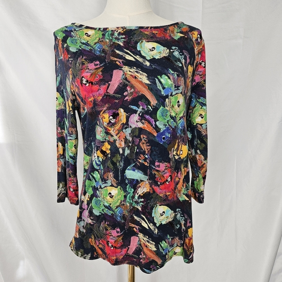 Peck & Peck Tops - Peck & Peck Petite Colorful Abstract Art 3/4 Sleeve Blouse Size Large